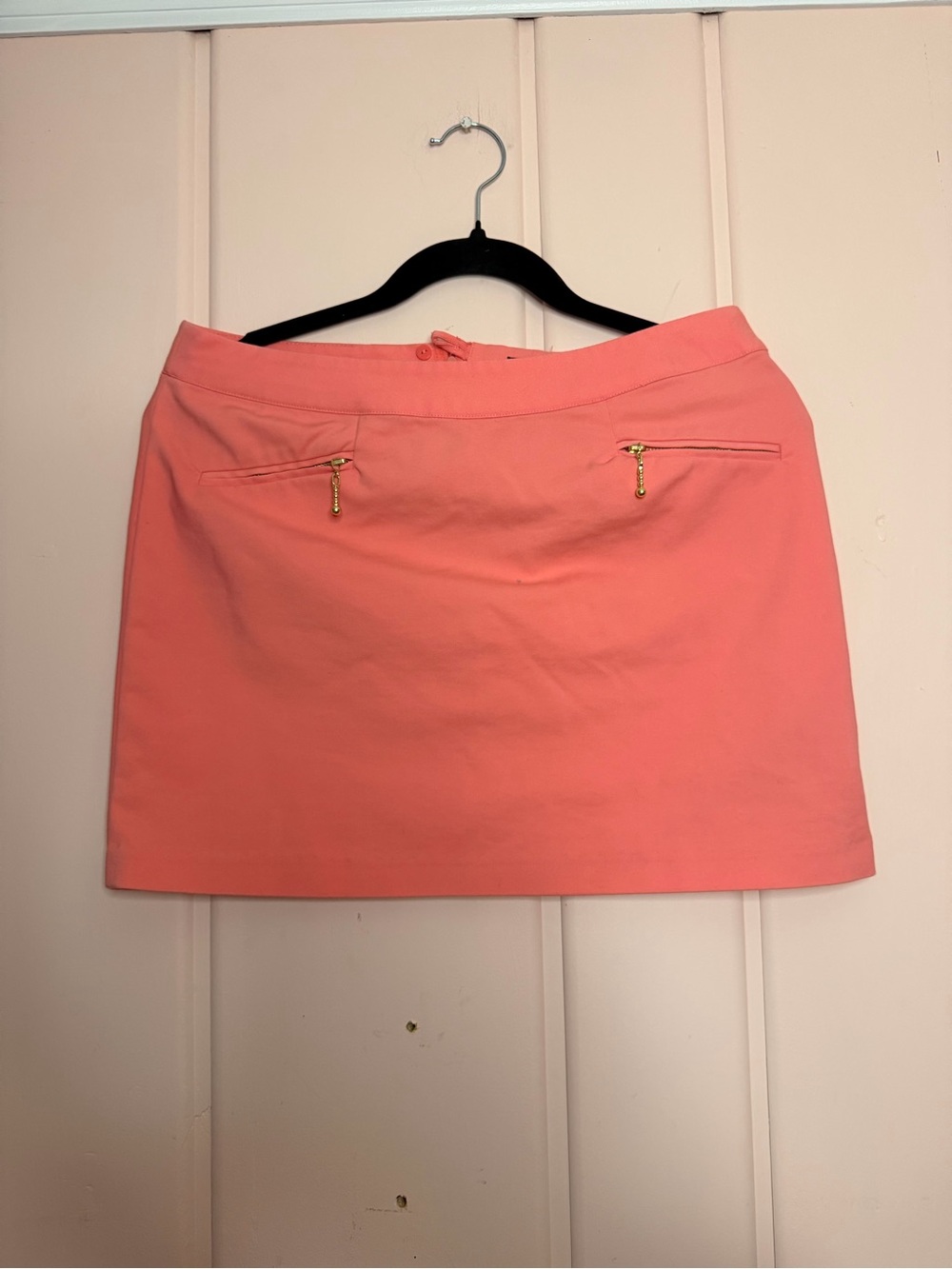 H&M Coral Mini Skirt with Gold Zippers sz8